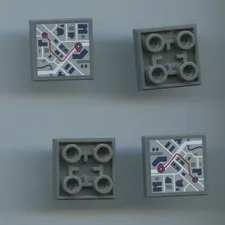 LEGO x 4 Dark Bluish Gray Tile, Modified 2 x 2 Inverted with Navigation City Map