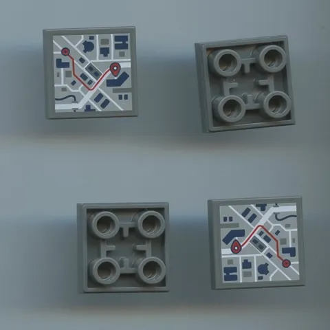 LEGO x 4 Dark Bluish Gray Tile, Modified 2 x 2 Inverted with Navigation City Map