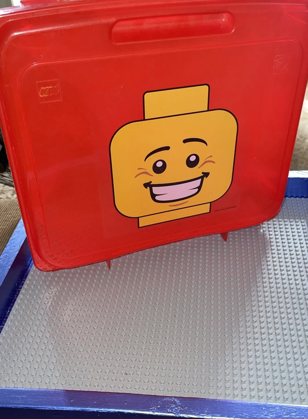 LEGO Lot Storage red and grey build plate with handmade wood tray one of a kind