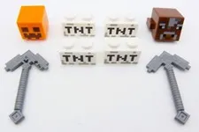 LEGO Minecraft Parts Lot Of 8 Silver Pickaxe TNT 1X2 White Blocks Pumpkin Face