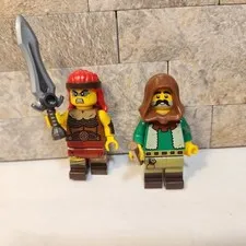 LEGO Castle Barbarian Warrior and Forest Bandit Minifigures Medieval Fantasy
