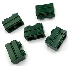 Lego 5 New Dark Green Bricks Blocks Modified 1 x 2 w/ Masonry Profiles Parts