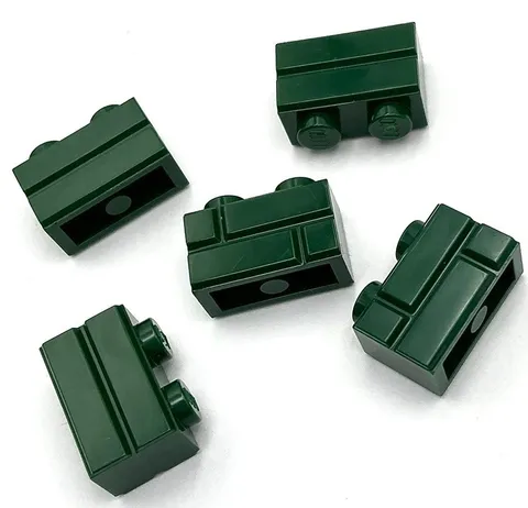 Lego 5 New Dark Green Bricks Blocks Modified 1 x 2 w/ Masonry Profiles Parts
