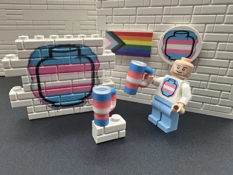 Custom Printed LEGO Trans Pride Pack – Flag, Wall, Torso & 2 Mugs