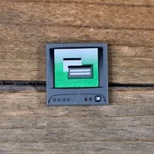 LEGO Dark Bluish Gray Tile 2 x 2 Computer Monitor White Power Switch 3068pb0851