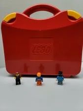 2012 LEGO Brand 2 Tone Red Travel Carrying Case Storage Dividers plus 3 minifigs