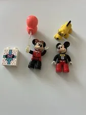 LEGO Duplo Mickey And Minnie Figure Lot w/ Pluto, Balloon & Gift Present Block