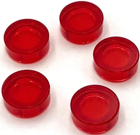 Lego 5 New Trans-Red Tansparent Tiles Flat Smooth Round 1 x 1 Parts