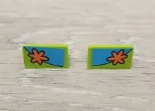 Lego 4865pb071L 4865pb071R Lime Panel 1 x 2 x 1 Orange Flower Pattern Left Right