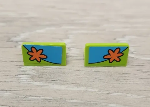 Lego 4865pb071L 4865pb071R Lime Panel 1 x 2 x 1 Orange Flower Pattern Left Right
