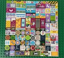 LEGO City & Friends Lot of 110 Printed & Sticker Decal Decorative Tiles, Pieces