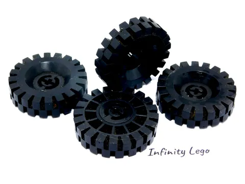 4 LEGO Vintage Large Tire 43x11 Offset Tread Wheel Black Hub Axle-hole 3634 3482