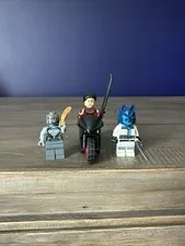 Lot Of 3 LEGO NINJAGO Minifigures w/  Accessories Weapons & Motorcycle