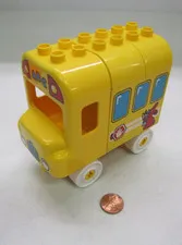 Lego Duplo YELLOW PRESCHOOL ABC BUS w/ Blue Door My First Bus Vehicle Blocks