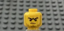 LEGO Yellow Minifig Head, Thick Black Eyebrows, Mean Angry Upset Disgusting Look