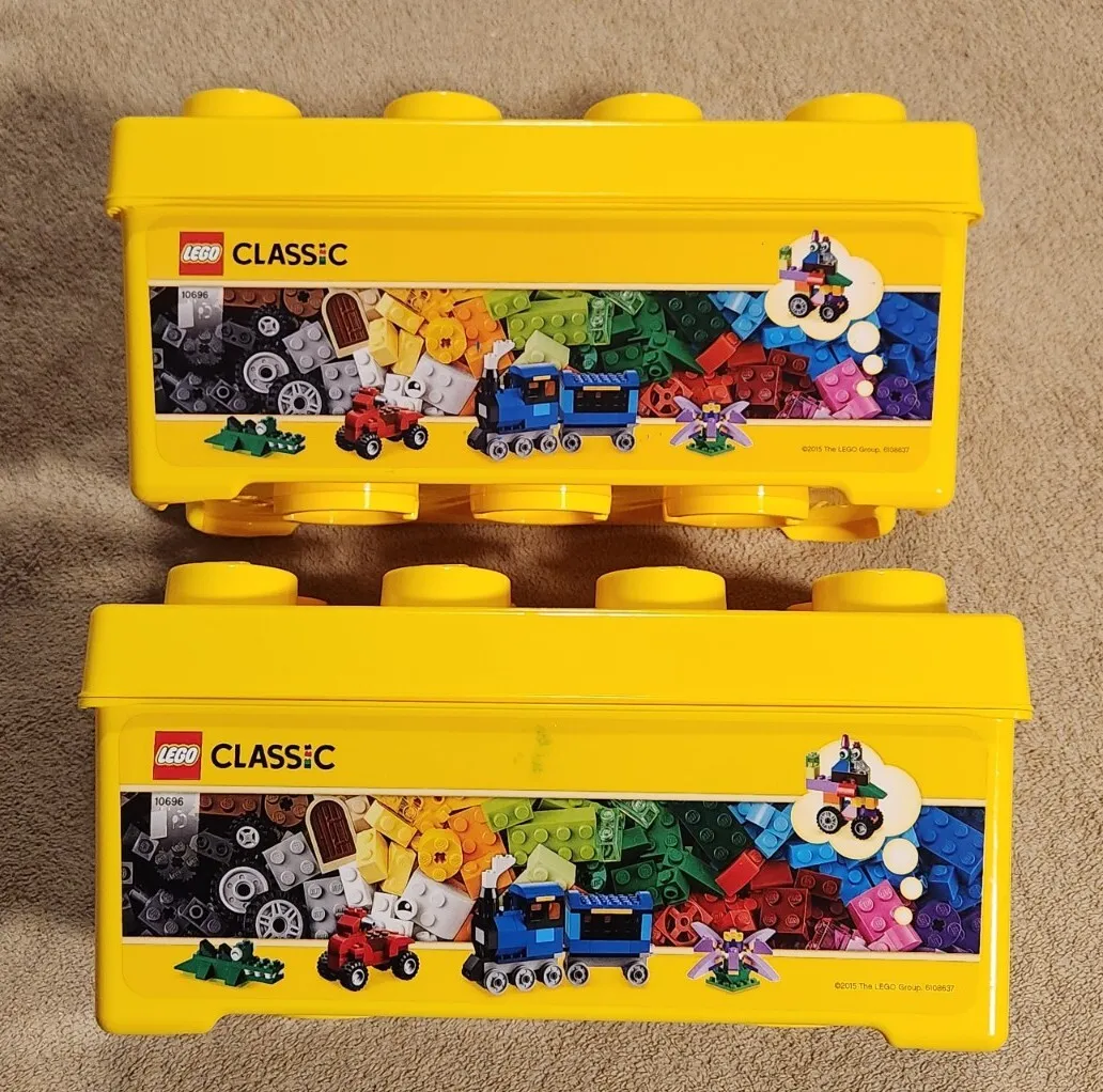 2x Lego Classic Yellow Storage Bins / Empty Tote (14" x 7" x 7") Kit 10696
