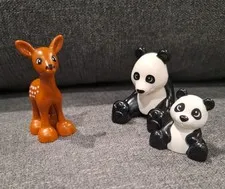 DUPLO s/3 Wildlife Zoo animals B&W MOM and BABY PANDA and TAN DEER/FAWN