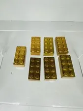 Lot Of 7 Lego Metallic Gold Bricks #3001 2x4 50th Anniversary 2005 READ