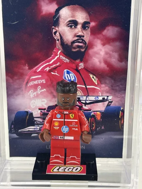 LEGO Lewis Hamilton Minifigure  Ferrari F1 Driver Custom Backdrop Acrylic Case