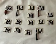 LEGO BULK LOT OF 14 Pirate Skull Cross Bones Flags Small 2x2