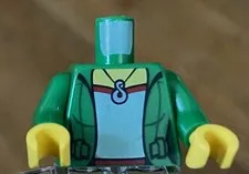 LEGO Female Minifig Torso, Green Jacketover White Shirt, Infinity Necklace