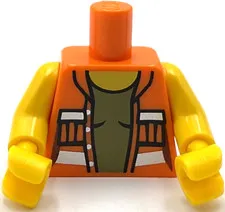 Lego New Minifigure Orange Torso Female Open Safety Vest with Silver Part