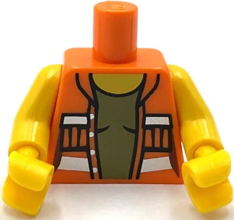 Lego New Minifigure Orange Torso Female Open Safety Vest with Silver Part