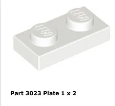 LEGO White 1x2 Plate (3023) - 100 New Pieces - Building Bricks