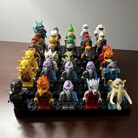 LEGO Minifigures Lot w/ Weapons Wings Helmets on Display Base