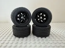 (4) LEGO Wheel Tire Lot- 43.2 x 22 ZR -BLACK RIMS #56145/ #44309 Technic
