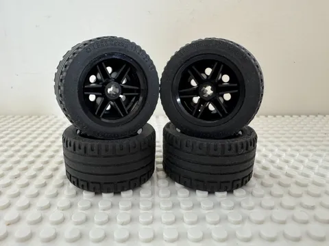 (4) LEGO Wheel Tire Lot- 43.2 x 22 ZR -BLACK RIMS #56145/ #44309 Technic