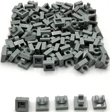 Lego 100 New Light Bluish Gray Tiles Modified 1 x 1 with Open O Clip Parts