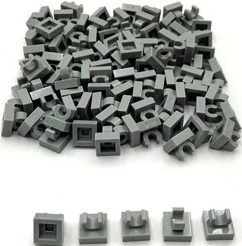 Lego 100 New Light Bluish Gray Tiles Modified 1 x 1 with Open O Clip Parts