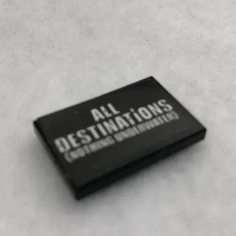 LEGO 26603pb173 Black Tile 2 x 3 W/ White 'ALL DESTINATiONS’ Pattern (x1)