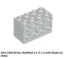 Lego 1x 2434 Light Gray Modified 2 x 4 x 2 with Studs on Sides 2434