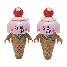 Lego Movie Ice Cream Cone Minifigures Lot of 2 Cherry Topped Smiling Cones