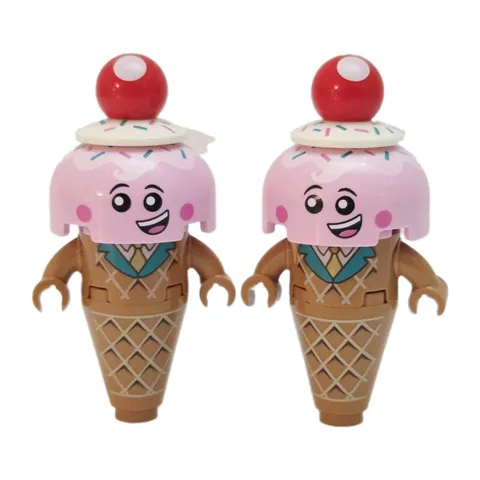 Lego Movie Ice Cream Cone Minifigures Lot of 2 Cherry Topped Smiling Cones