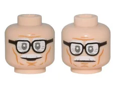 Minifigure, Head Dual Sided Black Frame Glasses, White Moustache, Wri - New LEGO