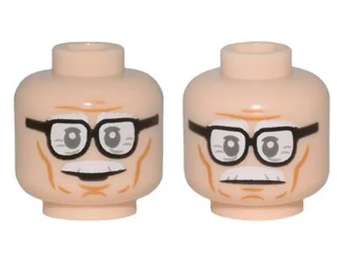Minifigure, Head Dual Sided Black Frame Glasses, White Moustache, Wri - New LEGO