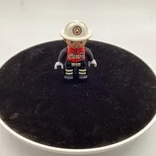 Lego Duplo Type? Figure Fireman White Hat (fire on hat) Black Uniform