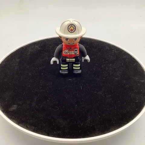 Lego Duplo Type? Figure Fireman White Hat (fire on hat) Black Uniform