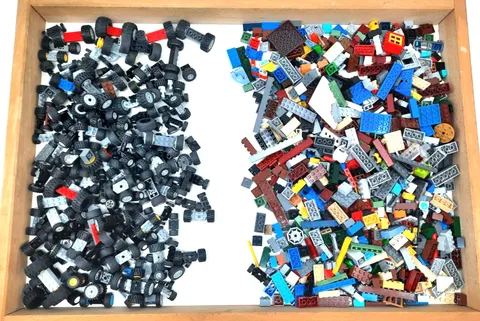 5 lbs Bulk LEGO Bricks, Wheels, Axels and Tires, stored on (W2 - Lot F)