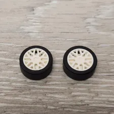Lego 93595 White Wheel 11mm D. x 6mm with 8 'Y' Spokes & 50945 Tire 14mm Lot Of2
