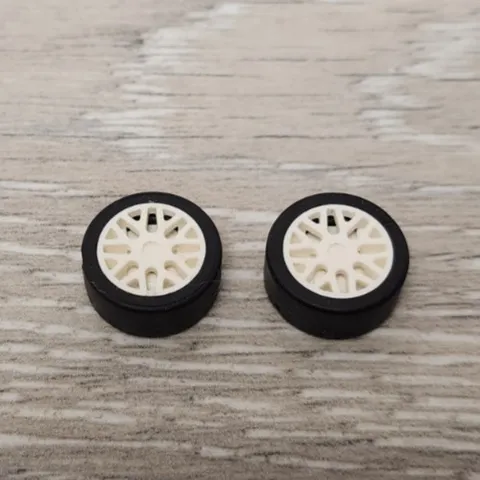 Lego 93595 White Wheel 11mm D. x 6mm with 8 'Y' Spokes & 50945 Tire 14mm Lot Of2