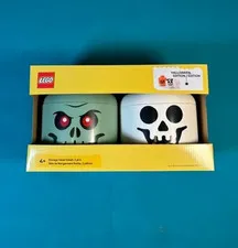 LEGO Halloween Edition  Storage Head Small 2 Piece Set Zombie and Skeleton