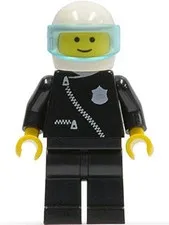 LEGO® Minifigure Town cop004 Police Zipper w/Badge Black Legs White Helmet Trans