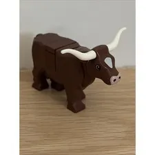 Lego Cow w/Light Nougat Muzzle & White Spot w/Long Horns Tile Top #64452pb01c02