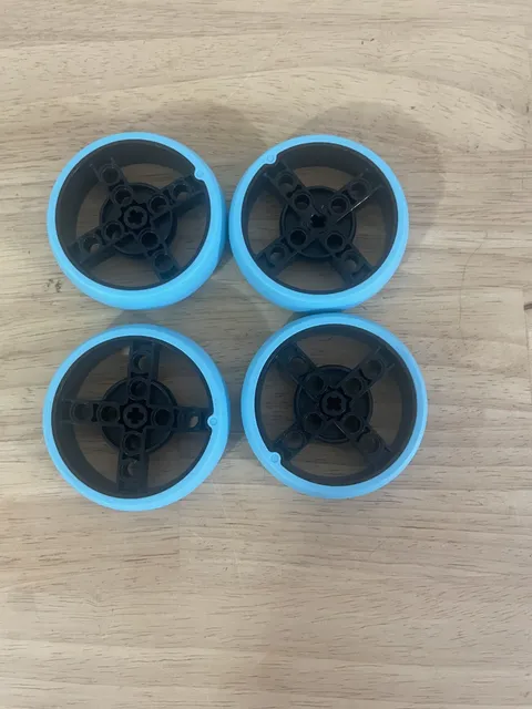 Lego 4 New Black Wheels 56 x 14 Technic Axle Hole 8 Pin Holes Parts