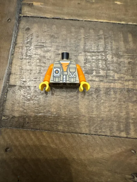 LEGO City Dark Tan Vest w/ Orange Sleeves Torso Minifig E1