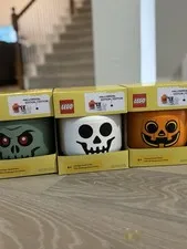 Lego SMALL Halloween Storage Heads Pumpkin, Skeleton, Zombie